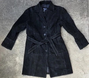 Neutral Zone Womens Black Suede Belted Button Overcoat Jacket Size 1X - Picture 1 of 4