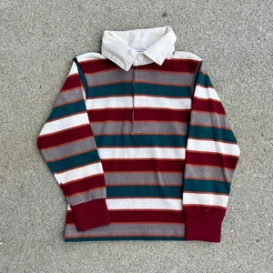 Vintage 1970s Sears Primary Stripe Long Sleeve Kids Polo Top 5/6 - Picture 1 of 7