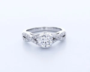 1.5ct Lab-Created Diamond E/VVS1 Round 14K White Gold Criss-Cross Accent Ring - Picture 1 of 4