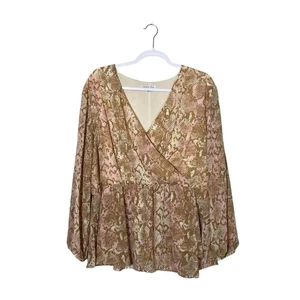 Blusa Ophelia Roe rosa y marrón cintura elástica imitación envoltura piel de serpiente para mujer talla 2X - Imagen 1 de 15