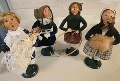 Lot Of 4 Byers Choice The Carolers  Woman With Muff, Baby, Hoop & Basket Cookies - Image 1 of 4