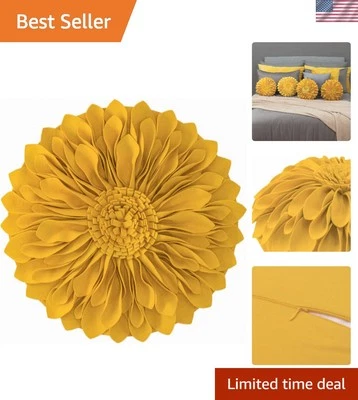 Charming Mustard Yellow 3D Flower Pillow - Cozy Round Cushion for Every Space - Image 1 of 4