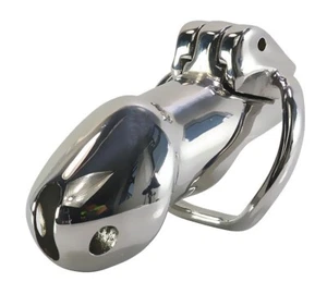 New Stainless Steel Male Men's Cuckold Lockdown Chastity Penis Cage Curved Ring - Picture 1 of 15
