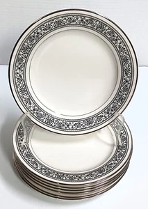 Noritake Prelude Salad Plates 8 3/8" Japan #7570 Platinum Trim Set of 7 - Picture 1 of 5
