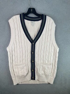 Chaleco Suéter J Crew Para Hombre Grande Blanco Heritage Yate Tejido con Cable Cuello en V Remo - Imagen 1 de 9