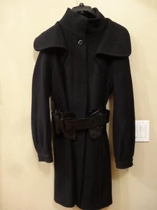 Mackage Black Wool Coat with Leather Belt Size Large - Picture 1 of 10