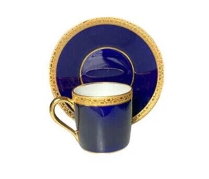 Limoges France Veritable Porcelain Demitasse Cup & Saucer Cobalt Blue Gold VTG - Picture 1 of 6