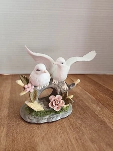 White Doves On Branch Porcelain Figurine Bird (#003) - Picture 1 of 13