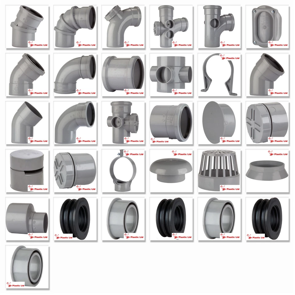 Polypipe 110mm Ring Seal, Push Fit Soil and Vent Pipe Fittings in Grey