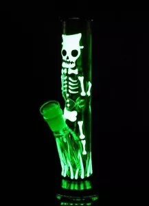 Süße 9" im Dunkeln leuchtende Zylinder BONG Glas Wasserpfeife Shisha Totenkopf Pfeife * USA * - Bild 1 von 6