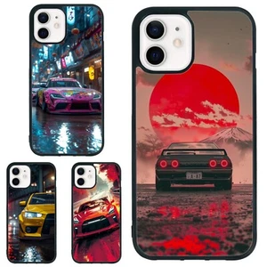 For iPhone SE4 16E 12 13 14 15 16 Pro Max Protective Cover Comic Cars JDM Racing - Picture 1 of 25