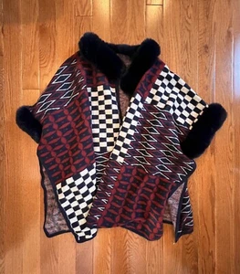 Faux Fur Coat Poncho One Size Purple - Picture 1 of 4