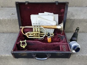 VINTAGE HOLTON Super Collegiate Cornet TRI-TONE CASE MUTES LYRE MUSIKÖL - Bild 1 von 18