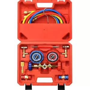 R134a Ac Gauge Ac Manifold Gauge Set With 5ft Hoses Couplers & Adapter Piercing - Picture 1 of 7