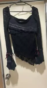 Top de coser H.Naoto corte encaje asimétrico estilo Hyde-Worn negro de Japón - Imagen 1 de 4