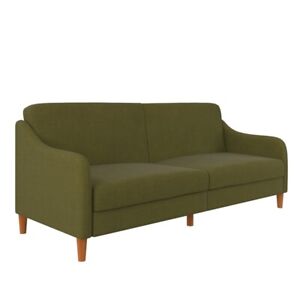 Pemberly Row Small Space Sectional Sofa Futon in Green Linen