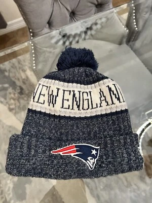 New Era New England Patriots Pom Gorro Guión Nombre Azul Gris Talla Única Foto 1 de 4