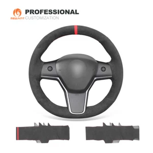 Cubierta de volante de coche MEWANT gris oscuro Alcantara para Tesla Model 3 2017-2020 - Imagen 1 de 12