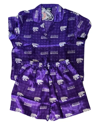 Kansas State University Wildcats  Womens Pajama Set Purple L Satin Top Shorts Cover