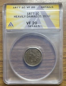 1877 Indian Head Cent - ANACS Genuine VF 20 Details - Damaged - Picture 1 of 4