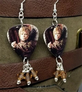 Game of Thrones Tyrion Lannister Guitar Pick Earrings with Swarovski Crystals - Picture 1 of 4