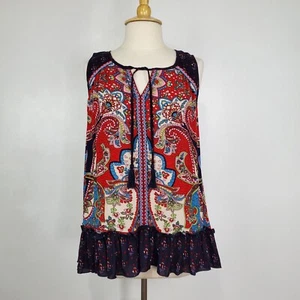 Bila Colorful Sleeveless Tassel Tie Ruffle Hem Summer Top NEW NWT Size L - Picture 1 of 17