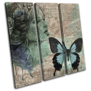 Garden Flower Vintage Floral TREBLE CANVAS WALL ART Picture Print - Picture 1 of 1