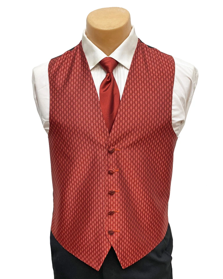 Men's Paprika Bright Orange Red Tuxedo Vest & Tie Free Shipping Big & Tall Sizes - Image 1 of 4