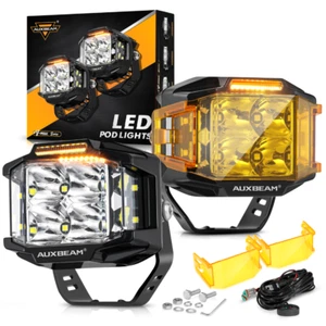 AUXBEAM 4" 92W 8960LM Combo Beam Side Shooter LED Square Pod Lights w Amber DRL - Picture 1 of 12