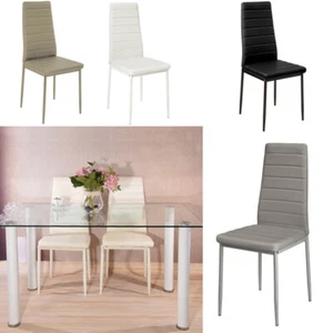 2/4/6PCS Faux Leather PU Dining Chairs Padded Seat Metal Legs Kitchen Restaurant - Picture 1 of 30