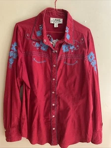Vintage Back In The Saddle Embroidered Western Shirt Red Damen M Pearl Snaps - Bild 1 von 7
