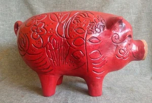 PIGGY BANK RED Huge 17" Ceramic PIG 1960s F-40 Calif USA POTTERY California CORK - Picture 1 of 12