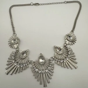 Strass Statement Halskette silberfarben Halsband Latz Grob Glitzer LESEN LOOK 16" - Bild 1 von 10