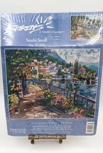 Vtg Howard Behrens Sunlit Stroll Counted Cross Stitch Kit Italian Coast Colorful - Picture 1 of 7
