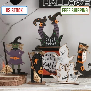 5 Stück Holz Halloween Geist Deko Indoor, Hexenhut Deko, Halloween Deko - Bild 1 von 7