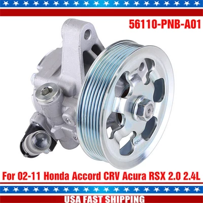 Power Steering Pump w/Pulley For 02-11 Accord CRV Acura RSX 2.0 2.4L 56110PNBA01 - Image 1 of 4
