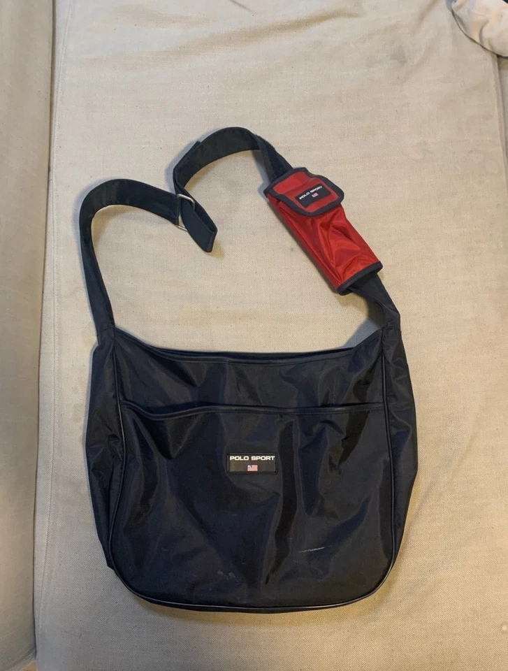 Bolsa carteiro de mão vintage anos 90 polo esporte Ralph Lauren preta vermelha bolsa de telefone Y2K - Imagem 1 de 1