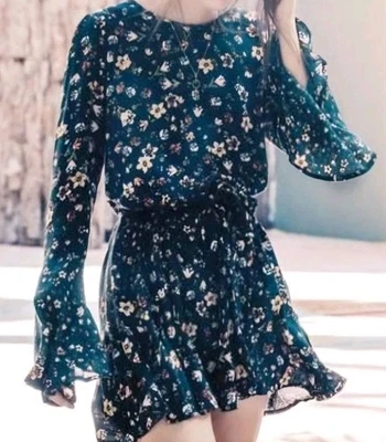 Kivari Floral Green Mini Dress XXS - image 1 of 3