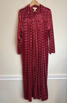 Vintage Cabernet Mujer Pequeño Terciopelo Cremallera Frontal Terciopelo Bata Retro Foto 1 de 4