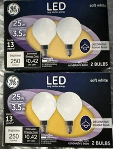 4 - GE 25w/3.5w  LED Light Bulbs, G16, Soft white, Dimmable  - Picture 1 of 1