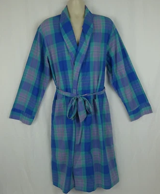Bata de casa vintage a cuadros Neil Martin unisex ~ azul púrpura rosa turquesa con cinturón Foto 1 de 4