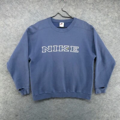 Sudadera De Colección Nike Para Hombres Azul Mediana Cuello Redondo Swoosh Thrash Hecha en EE. UU. Años 90 Foto 1 de 4