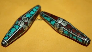 Tibetische Perlen Tibet Beads Türkis Perlen Nepal Beads 2 Nepalesische Perlen Yoga B814 - Bild 1 von 3