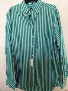 Jos A Bank Button Down Shirt Green White Blue Stripes Size Large Traveler New! - Picture 1 of 8