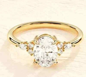 Anillo de diamantes cultivados en laboratorio ovalado de 1,50 quilates con certificación IGI para boda de oro amarillo de 14 quilates - Imagen 1 de 11