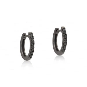 14k BLACK DIAMOND  12 MM FINE HUGGIE HOOP EARRINGS-Customizable Jewelry - Picture 1 of 6