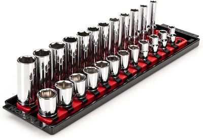 3/8 Inch Drive 6-Point Socket Set with Rails, 24-Piece (8-19 Mm) | SHD91215 - Image 1 of 4