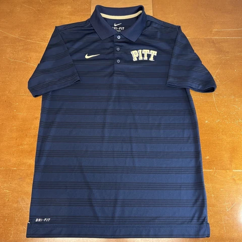 Pitt Panthers Shirt Mens Medium Blue Polo Short Sleeve Striped Dri Fit Nike Cover