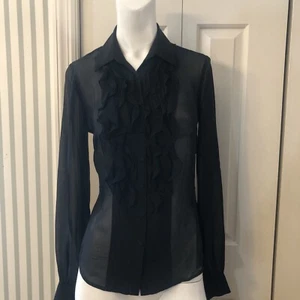 Tommy Hilfiger Dress Shirt 2 Chiffon Sheer Black Ruffles Silk 100% - Picture 1 of 5