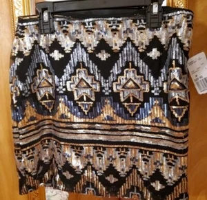 Forever 21 Womens Juniors Mini Skirt Silver Gold Black Lined Size Medium - Picture 1 of 9